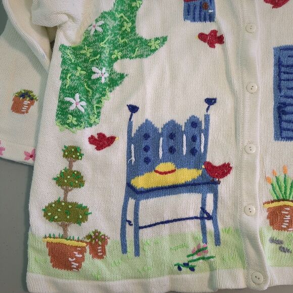 The Quacker Factory Sweater Cardigan 1x spring birdhouse Embroidered Grandma - Picture 5 of 8